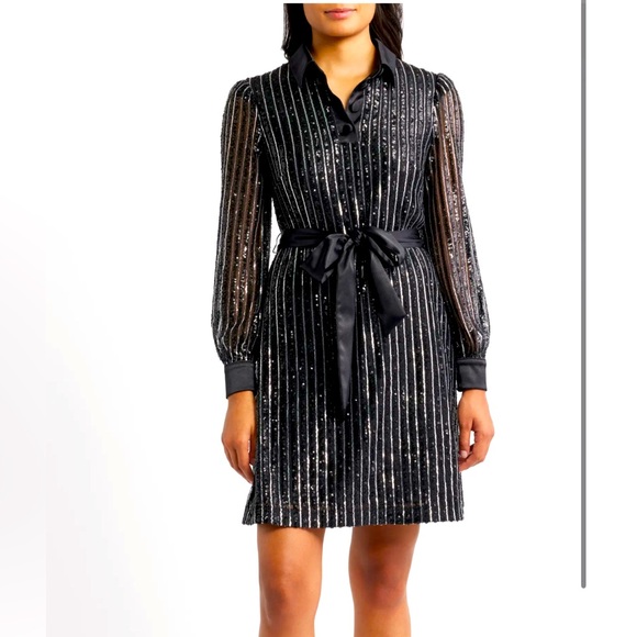 eliza j shimmering belted gown